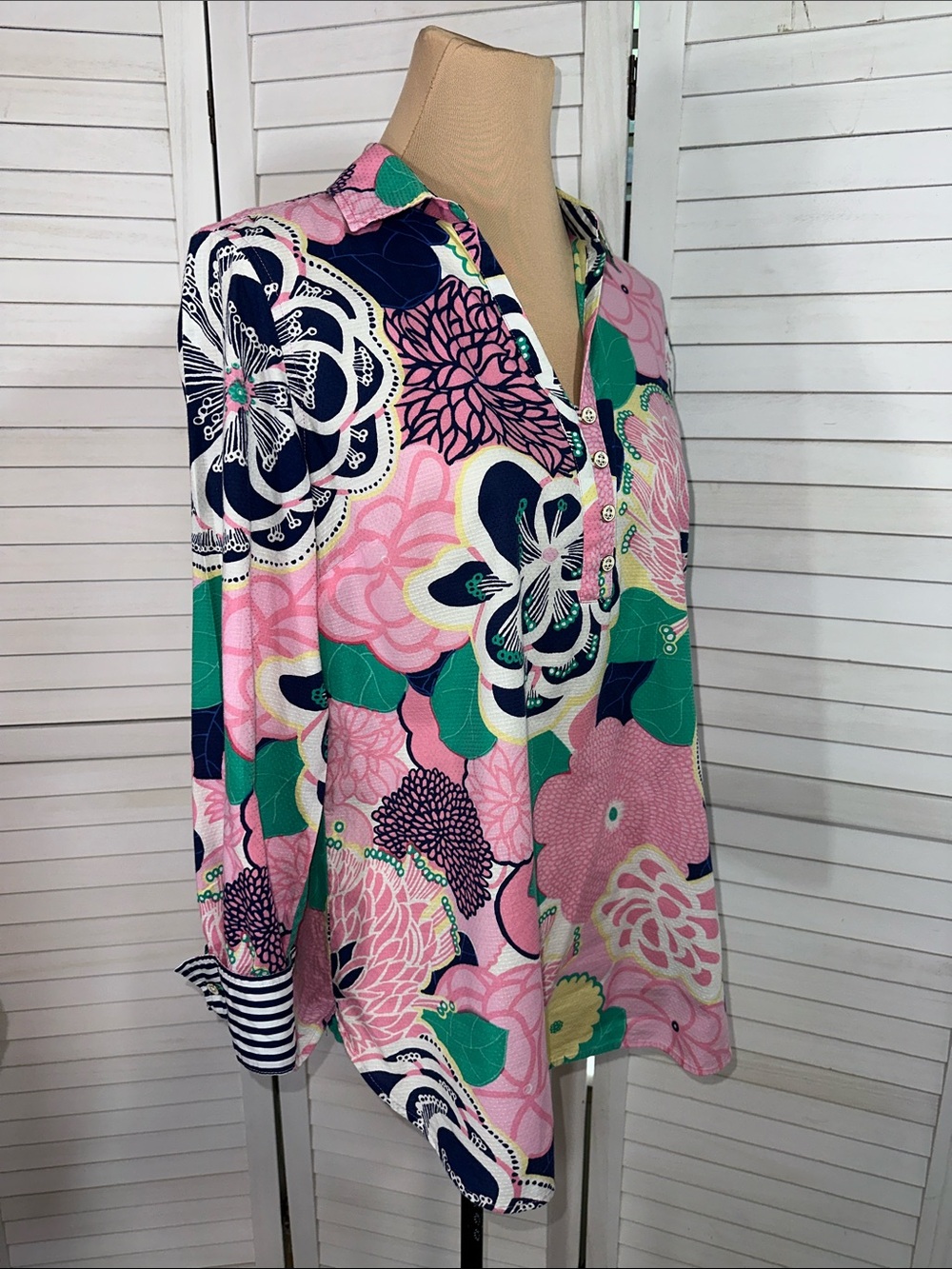 Talbots Floral Cotton Popover Long Sleeve Top Tunic Size Medium - Picture 7 of 14